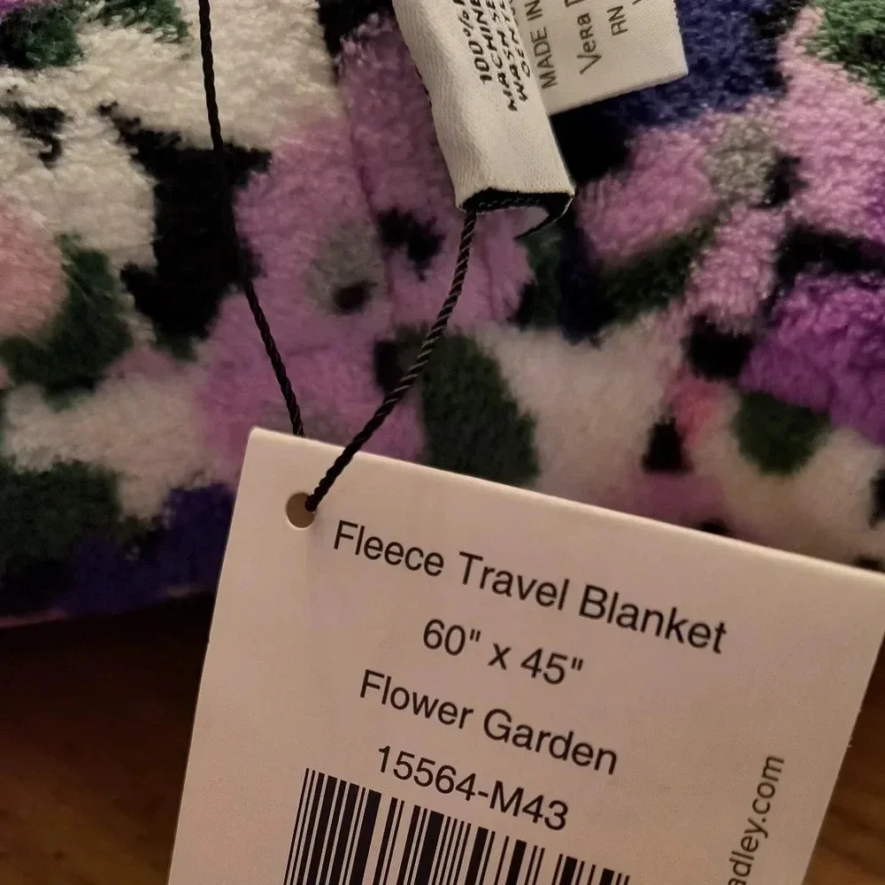 Pink purple fleece Vera Bradley Travel blanket pillow easily carried on luggage